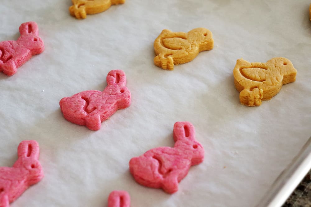 Pink and Yellow Bunnies and Chicks on a sheet pan
